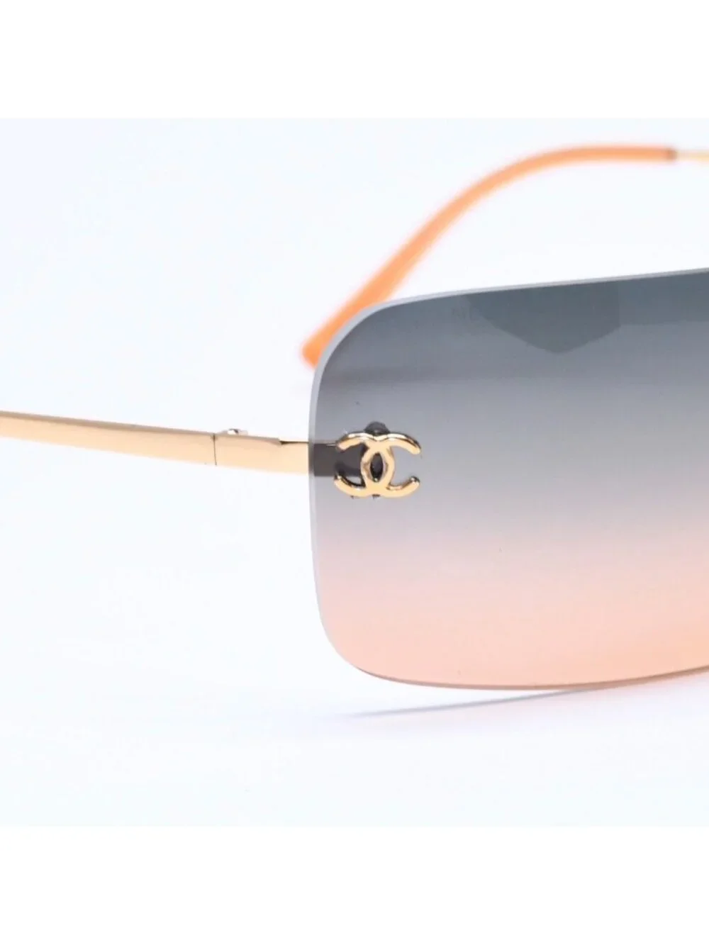 Chanel Rimless Sunglasses Gradation Orange Blue Gold Frame Eyewear